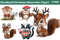 Woodland Christmas Watercolor Clipart PNG Product Image 1