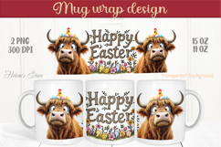 Easter highland cow with bunny mug wrap sublimation designs Product Image 1