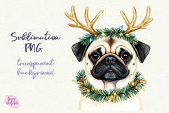 Vintage Christmas Pug with Antlers Clipart Product Image 3