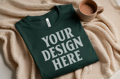 Christmas Bella Canvas 3001 Forest Green Folded Tshirt Mocku Product Image 1
