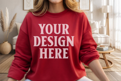 Red Gildan 18000 Crewnwck Sweatshirt Mockup, gildan 18000 Product Image 1