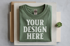 Military Green Gildan 5000 Flat Lay Tshirt Mockup, G5000 moc Product Image 1