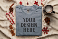 Gildan 5000 Sport Grey Folded Christmas Mockup, G5000 mockup Product Image 1