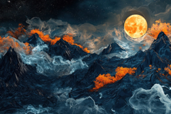 Moonlit Abstract Mountains | Dark Scenic Art Product Image 1