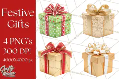 Christmas Gifts Clipart PNG, Realistic Holiday Presents Product Image 1
