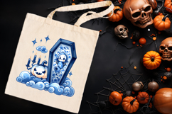 Cute blue Halloween coffin clipart t shirt designs png Product Image 1