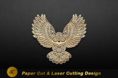 Ornate owl cutout flying wood Laser cut Product Image 1