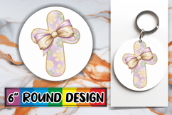 Radiant Round Coaster Design PNG, Cross and Bow Product Image 1