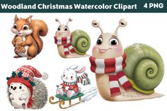 Woodland Christmas Watercolor Clipart PNG Product Image 1