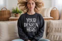 Black Gildan 18000 Sweatshirt Mockup,G18000 Crewneck Sweatsh Product Image 1