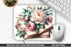 Book Flower Mouse Pad Sublimation, Animals Mouse Pad PNG Product Image 1