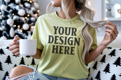 Christmas Bella Canvas 3001 Leaf Shirt Mockup ,Trandy Mockup Product Image 1