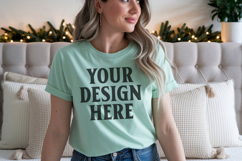 Bella Canvas 3001 Sage Green Christmas Shirt Mockup, Trandy Product Image 1