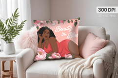 Afro Girl /Woman braided hair Pillow Design, Black Queen PNG Product Image 1