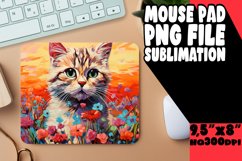 Colorful Cat in Flowers Mouse Pad Design PNG Product Image 1