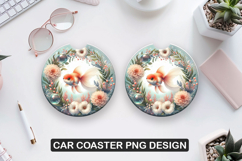 Fish Flower Car Coaster Sublimation| Animal Coaster PNG Product Image 1