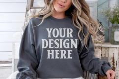 Gildan 18000 Dark Heather Mockup , Crewneck Sweatshirt Boho Product Image 1