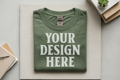 Military Green Gildan 5000 Flat Lay Tshirt Mockup, G5000 moc Product Image 1