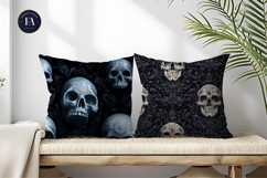 Seamless Gothic Skull Pattern Creepy Tileable Digital Paper Product Image 2