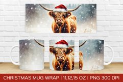 Christmas Highland Cow Mug Wrap|Christmas Sublimation Design Product Image 1