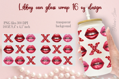 Lips Valentine pattern Libbey Can Glass Wrap 16oz design png Product Image 1