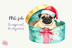 Vintage Christmas Pug on a Gift Box Clipart Retro Christmas Product Image 2