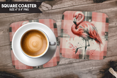 Flamingo, Animal coaster, Buffalo Plaid Square Coaster PNG Product Image 1