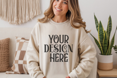 Sand Gildan 18000 Crewneck Sweatshirt Mockups,G18000 Product Image 1