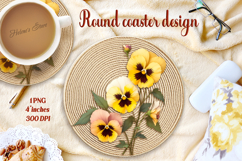 Delicate vintage floral round coaster sublimation design png Product Image 1