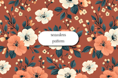 Rustic Floral Seamless Pattern with Cream and Coral Blooms Product Image 1