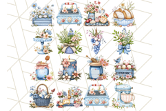 Blue Cottagecore Kitchen Clipart, Vintage Country Floral Png Product Image 2