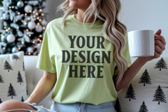 Christmas Bella Canvas 3001 Leaf Shirt Mockup ,Trandy Mockup Product Image 1