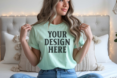 Bella Canvas 3001 Sage Green Christmas Shirt Mockup, Trandy Product Image 1