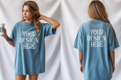 Ice Blue Comfort Colors 1717 Front &amp; back T shirt Mockup Product Image 1