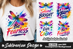 Be Fearless Rainbow Dragonfly Sublimation PNG Product Image 1