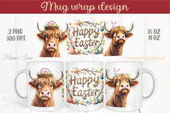 Easter highland cow with bunny mug wrap sublimation designs Product Image 1