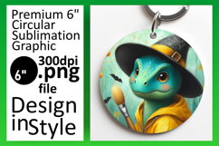 Vibrant Round Design Keychain Template , Halloween Dino Product Image 1
