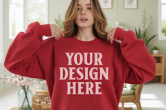 Red Gildan 18000 Crewnwck Sweatshirt Mockup, gildan 18000 Product Image 1