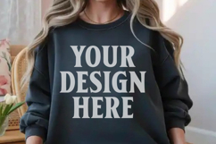 Gildan 18000 Dark Heather Mockup , Crewneck Sweatshirt Boho Product Image 1