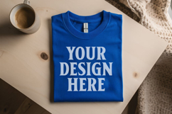 Gildan 64000 Royal Blue Folded Tshirt Mockup Product Image 1