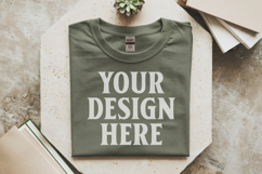 Military Green Gildan 5000 Flat Lay Tshirt Mockup, G5000 moc Product Image 1