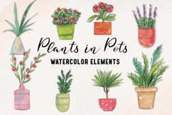 Plants In Pots Watercolors Clipart Elements Cute Florals Product Image 1