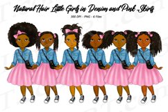 Little Black Girls Clipart Denim and Pink Skirts PNG Product Image 1