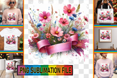 Joyful TOTE BAG Sublimation PNG, Flowers Product Image 1