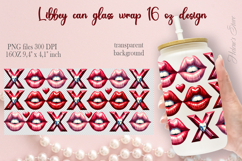 Lips Valentine pattern Libbey Can Glass Wrap 16oz design png Product Image 2