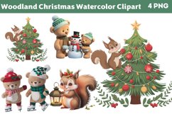 Woodland Christmas Watercolor Clipart PNG Product Image 1