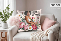 Afro Girl /Woman braided hair Pillow Design, Black Queen PNG Product Image 1