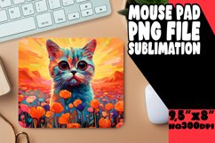 Cute Cat with Flowers Mouse Pad Design PNG Product Image 1