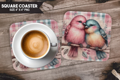Birds, Animal coaster, Buffalo Plaid Square Coaster PNG Product Image 1