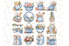 Blue Cottagecore Kitchen Clipart, Vintage Country Floral Png Product Image 3